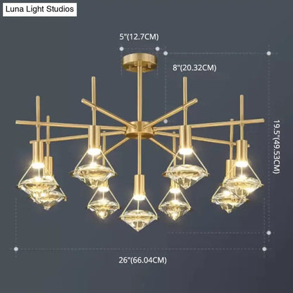 مصباح معلق على شكل جزيرة كريستالية من DecorBites™ مزود بإضاءة LED ولمسة نهائية ذهبية عصرية