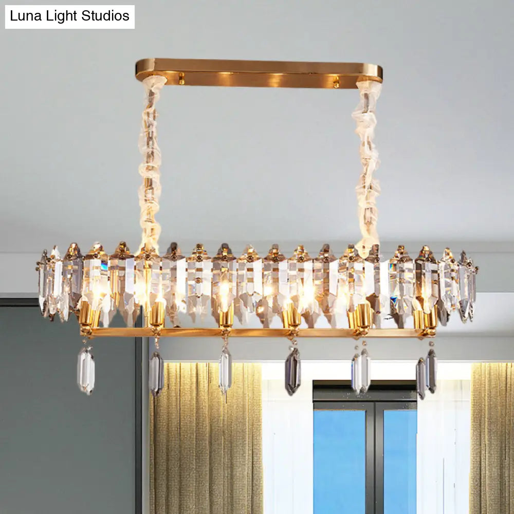 DecorBites™ Crystal Drop Island Lighting - 12 Heads, Modern Clear Oval Design for Dining Hall