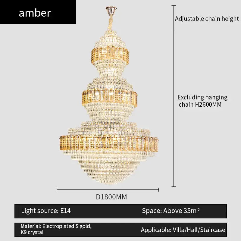 Amber brand decorbites crystal duplex chandelier with gold electroplated k9 crystal tiered design for hotel lobby decor