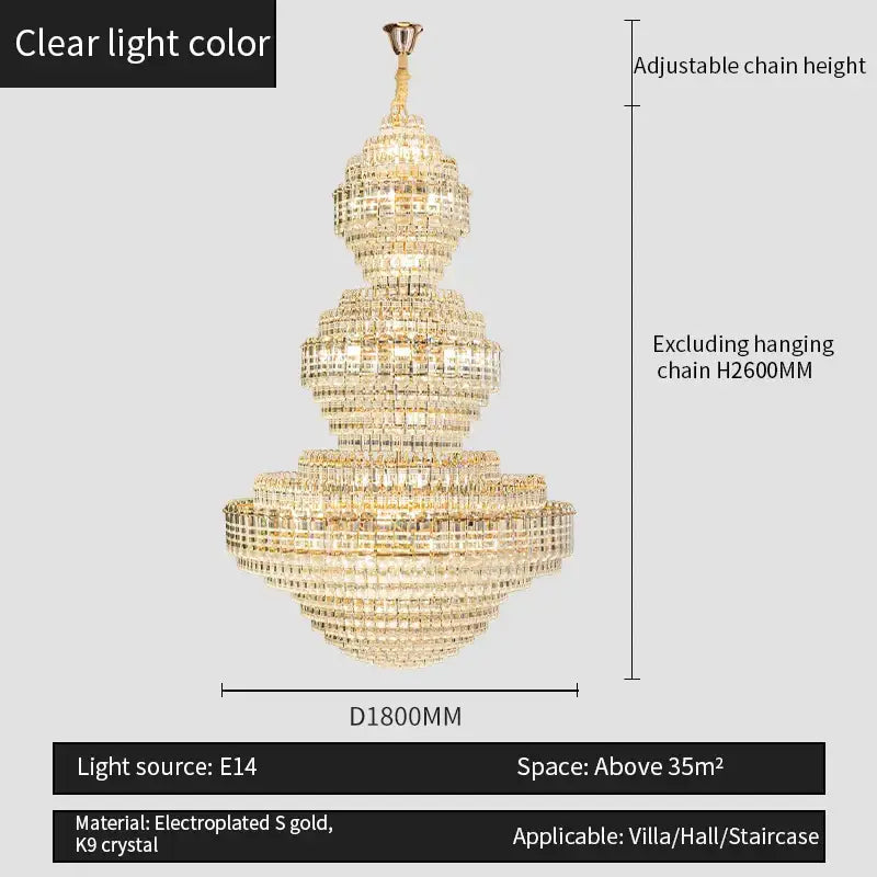 Crystal duplex chandelier gold tiered light featuring electroplated gold and k9 crystal for hotel lobby decorbites crystal duplex