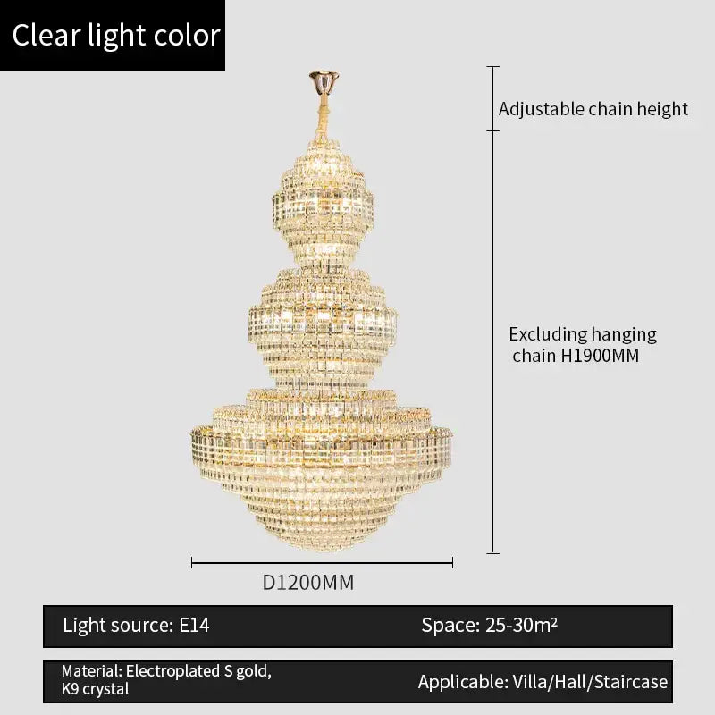 A crystal duplex chandelier with a gold electroplated frame and k9 crystal for elegant hotel lobby decorbites crystal decor