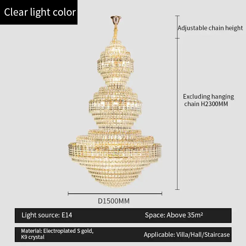 Crystal duplex chandelier gold tiered light with electroplated gold and k9 crystal for hotel lobby decorbites crystal duplex