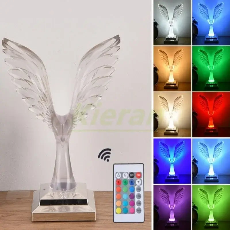 Clear acrylic crystal eagle led table lamp with solar panel base and remote for multi-color lighting decorbites crystal eagle