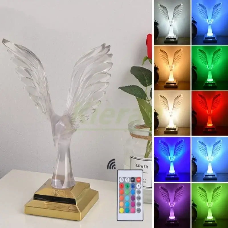 Clear acrylic angel figurine with gold base and multi-color led lighting for decorbites crystal eagle led table lamp