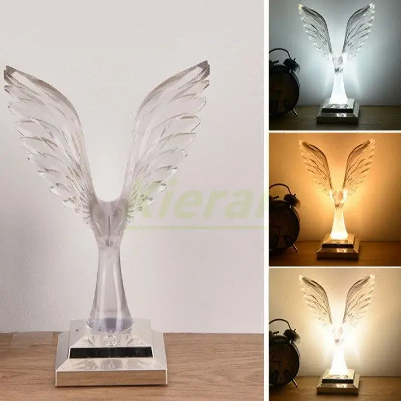 Clear acrylic angel wing crystal eagle led table lamp with solar panel base and warm white led lighting for bedroom decorbites