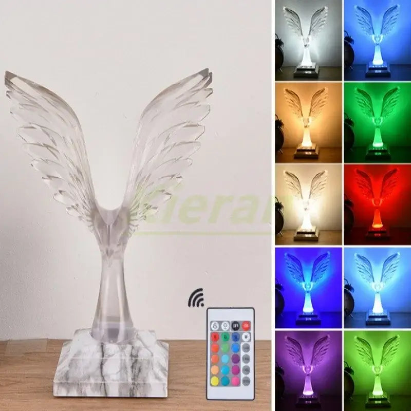 Crystal eagle led acrylic angel wing lamp with marble base and multi-color led lighting for bedroom decorbites crystal eagle