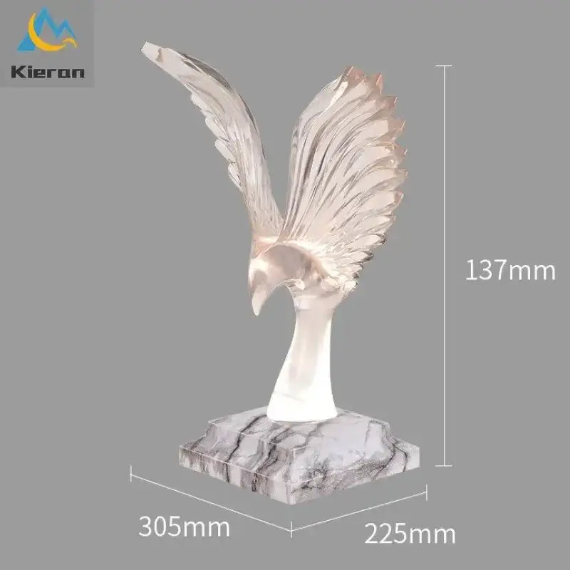 Clear glass crystal eagle led table lamp with detailed feathering on white marble base for bedroom decorbites crystal eagle