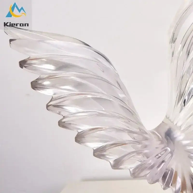 Clear intricately molded glass angel wing with glossy finish on crystal eagle led table lamp with wood base for bedroom decorbites crystal eagle