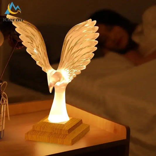 Crystal eagle led table lamp with glowing translucent eagle design and wooden base for bedroom decor by decorbites