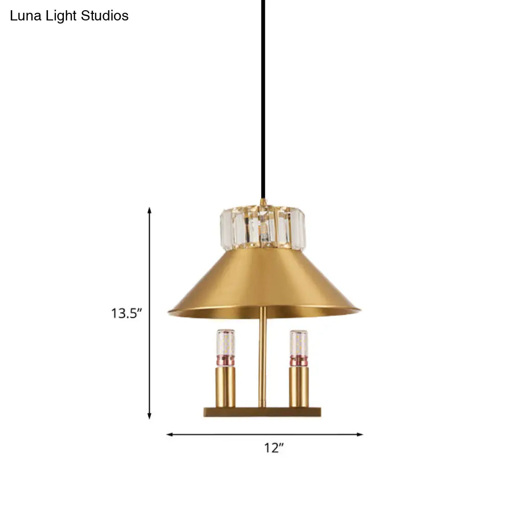 Crystal-Embedded Brass House Pendant Light for Bedroom - Elegant Single-Light Suspension Kit