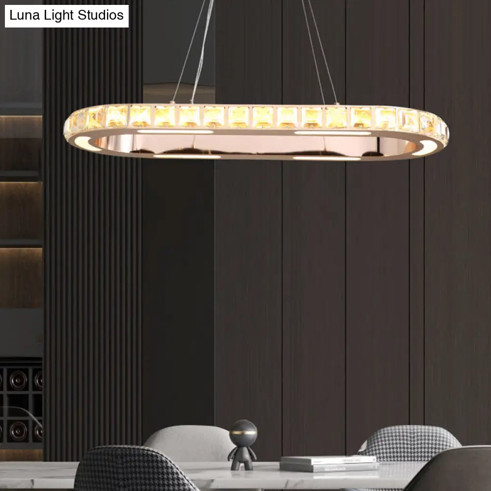 Crystal-Embedded LED Chandelier Ring Pendant Light for Living Room with Gold Finish