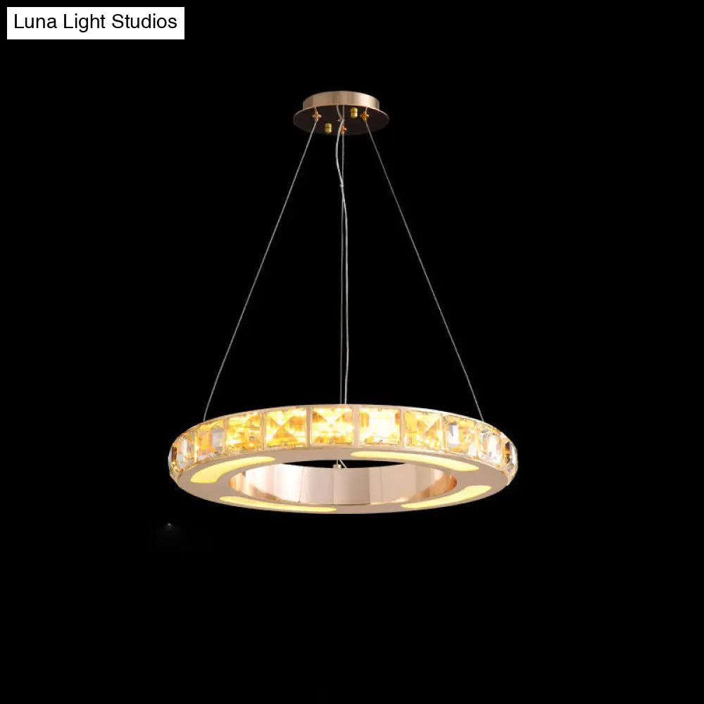 Crystal-Embedded LED Chandelier Ring Pendant Light for Living Room with Gold Finish