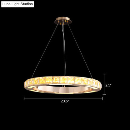 Crystal-Embedded LED Chandelier Ring Pendant Light for Living Room with Gold Finish