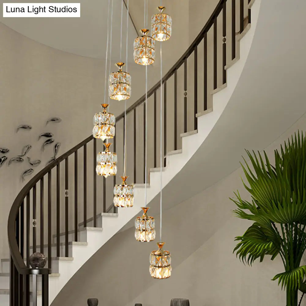 Crystal-Encrusted Gold Pendant Light with Contemporary Design - 8-Light Cluster