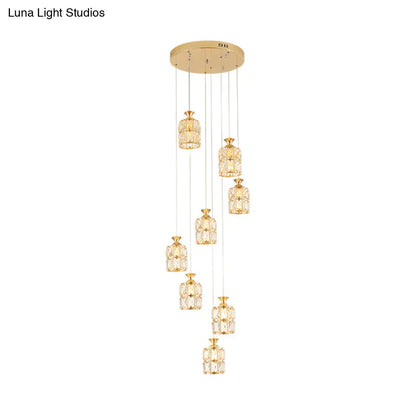 Crystal-Encrusted Gold Pendant Light with Contemporary Design - 8-Light Cluster