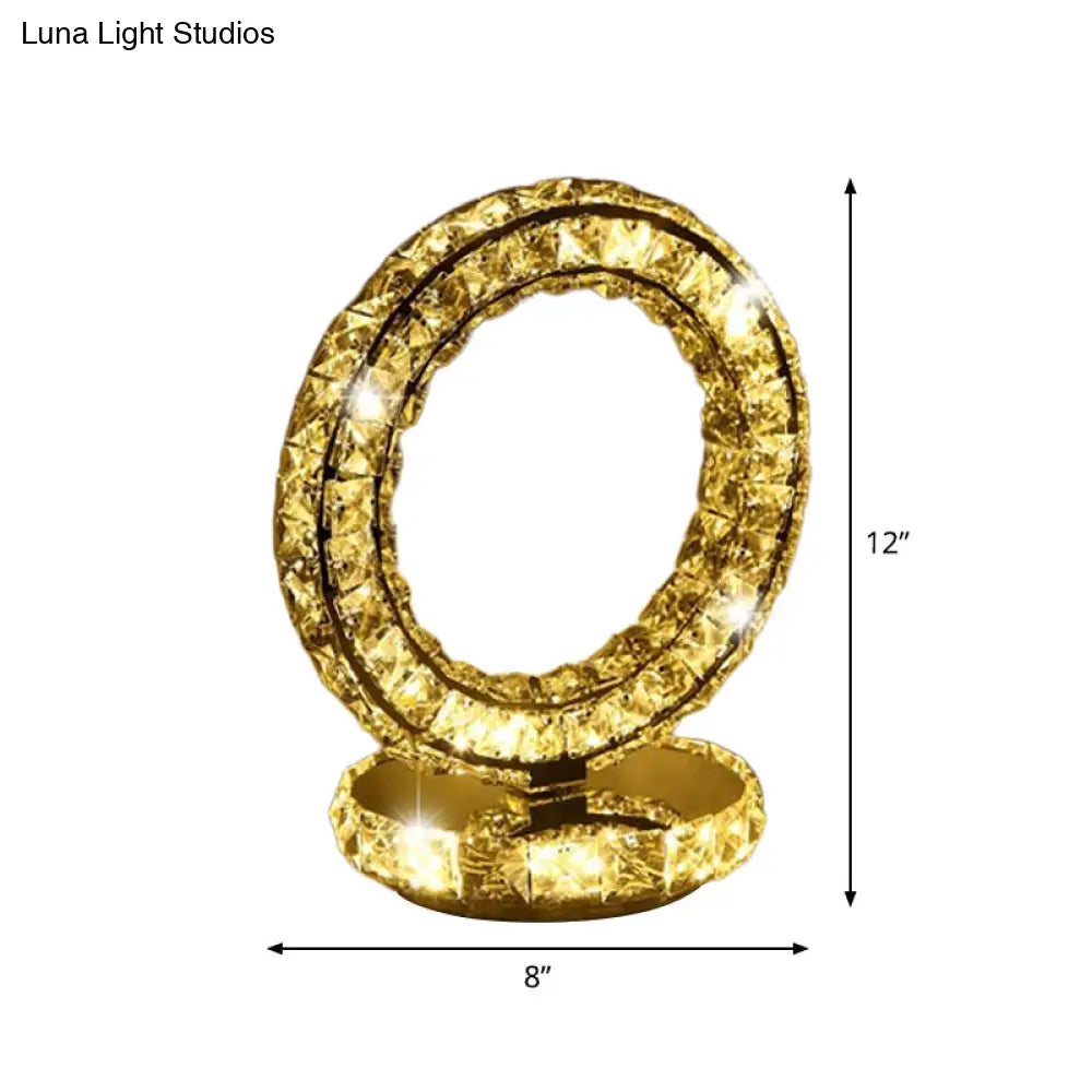 مصباح ليلي LED مرصع بالكريستال بإضاءة دافئة/بيضاء - تصميم هلالي/دائري/قلب - مصباح طاولة رومانسي وعصري