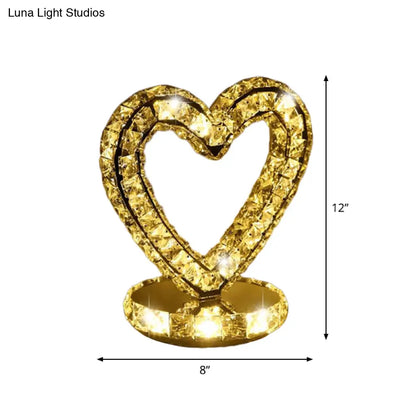 مصباح ليلي LED مرصع بالكريستال بإضاءة دافئة/بيضاء - تصميم هلالي/دائري/قلب - مصباح طاولة رومانسي وعصري