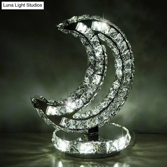 Crystal-Encrusted LED Night Lamp in Warm/White Light - Crescent/Circle/Heart Design - Romantic and Modern Table Light