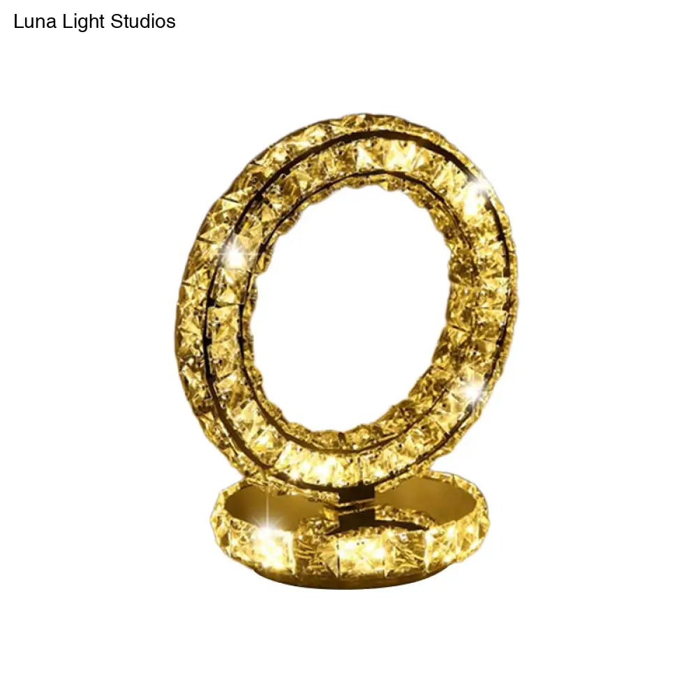 مصباح ليلي LED مرصع بالكريستال بإضاءة دافئة/بيضاء - تصميم هلالي/دائري/قلب - مصباح طاولة رومانسي وعصري