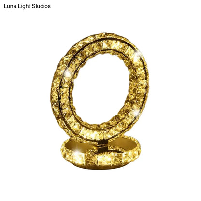 مصباح ليلي LED مرصع بالكريستال بإضاءة دافئة/بيضاء - تصميم هلالي/دائري/قلب - مصباح طاولة رومانسي وعصري