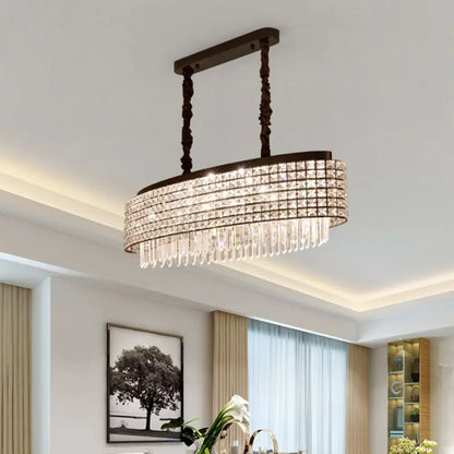 Lámpara de isla oblonga DecorBites™ con incrustaciones de cristal y diseño moderno de 5 luces en acabado negro.