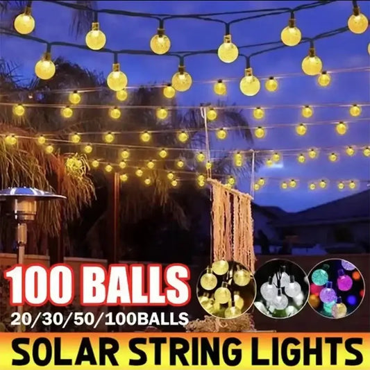 String of 100 warm yellow crystal fairy solar globe lights for outdoor patio decor by decorbites crystal fairy solar