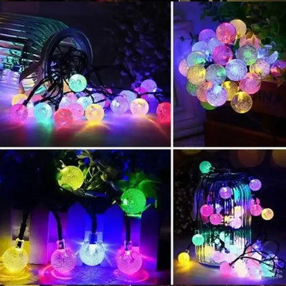 Colorful translucent spherical led fairy solar string lights with crackled glass effect warm yellow decorbites crystal fairy