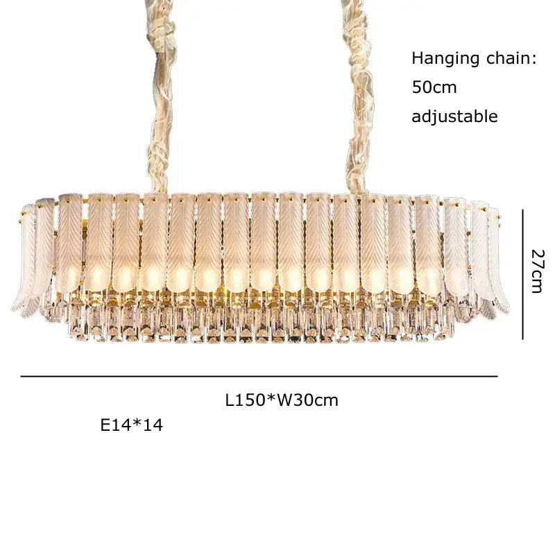 Elegant rectangular decorbites crystal feather ceiling pendant with frosted glass panels and crystal accents for living room decor