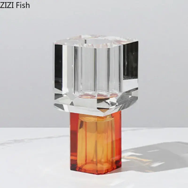 Crystal fish clear glass vase with vibrant orange translucent base crafted from crystal clear glass for living room decor