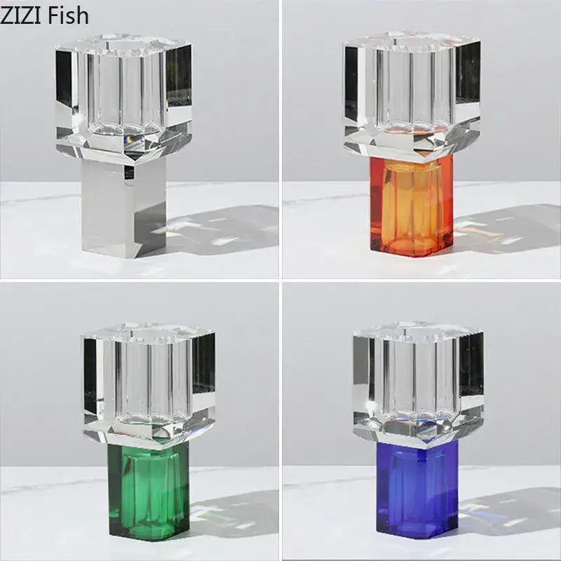 Crystal clear glass fish-shaped vase with metallic base and orange green and blue accents for living room decor