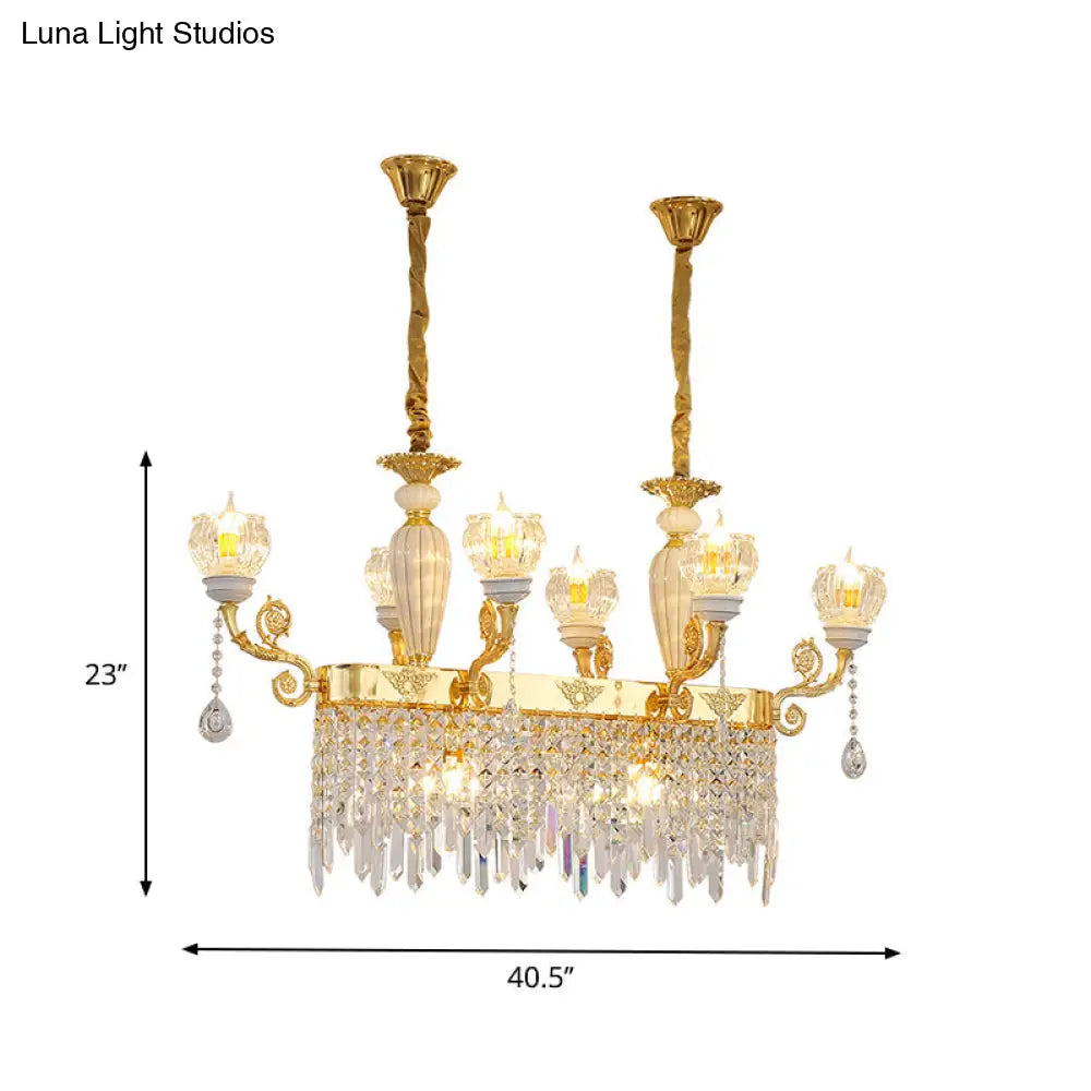 DecorBites™ Crystal Floral Island Pendant Lamp - Modern Gold Dining Room Light Fixture with 6/8-Light Option