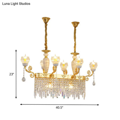 DecorBites™ Crystal Floral Island Pendant Lamp - Modern Gold Dining Room Light Fixture with 6/8-Light Option