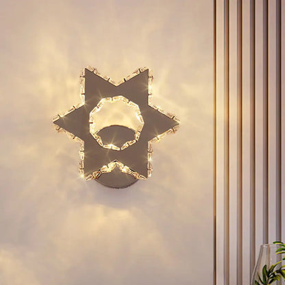 DecorBites™ Crystal Flower/Star Wall Sconce with Modern LED Lighting - Chrome Finish, Warm/White Light