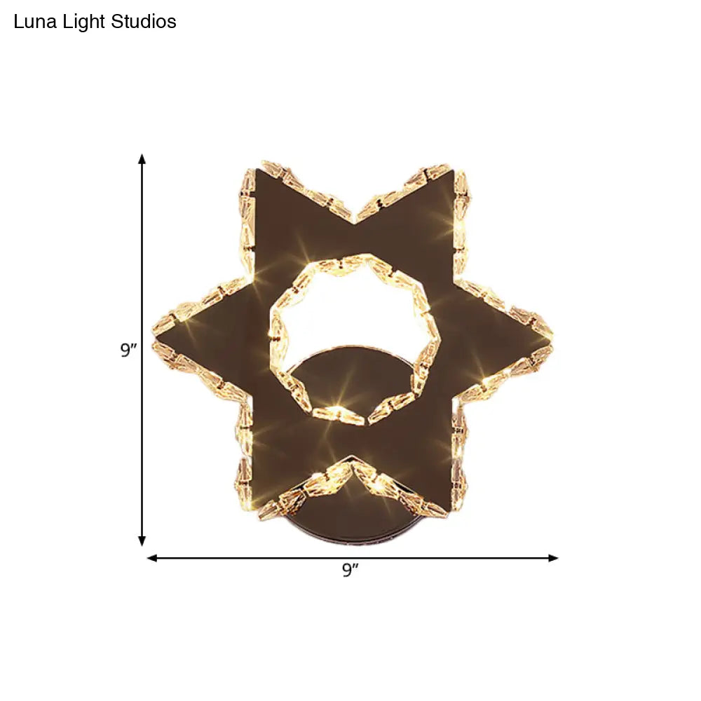 DecorBites™ Crystal Flower/Star Wall Sconce with Modern LED Lighting - Chrome Finish, Warm/White Light