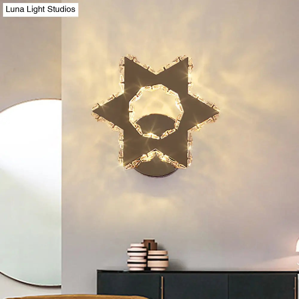 DecorBites™ Crystal Flower/Star Wall Sconce with Modern LED Lighting - Chrome Finish, Warm/White Light