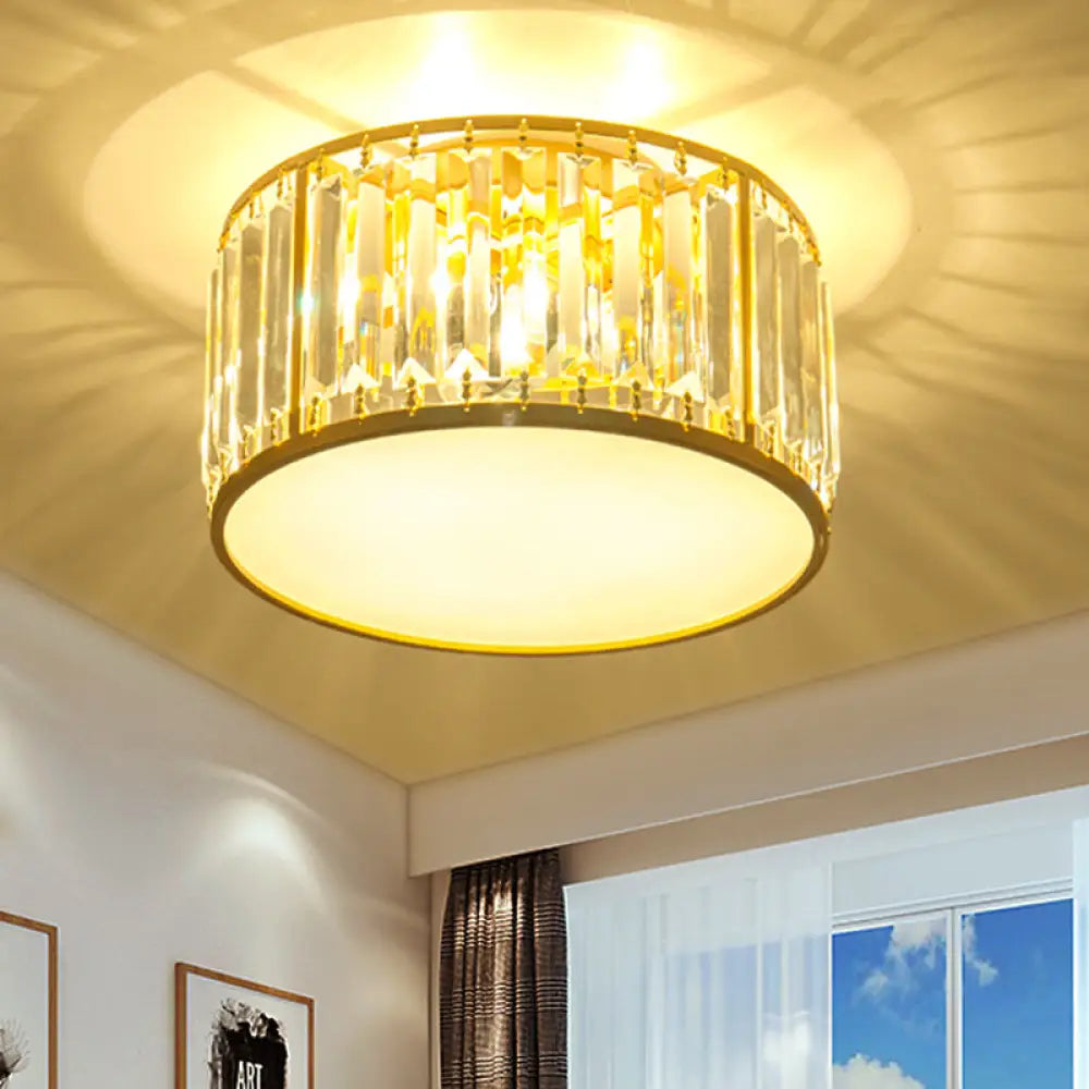 DecorBites™ Crystal Flush Mount Lighting with Drum Shade - Gold, 3/4/5 Lights, 12.5"/16.5"/20.5" Wide