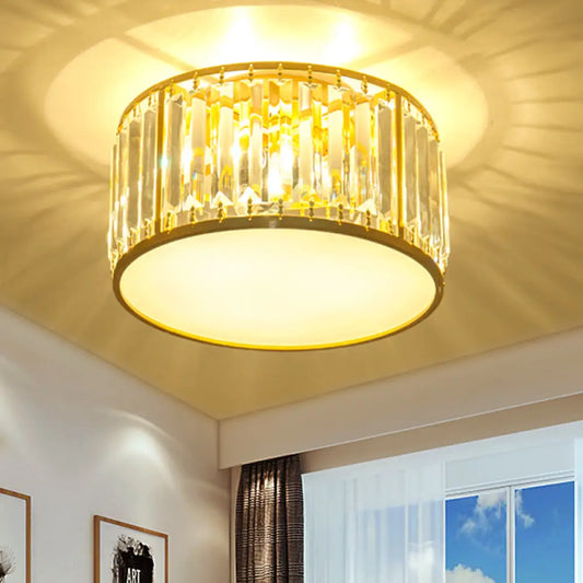 DecorBites™ Crystal Flush Mount Lighting with Drum Shade - Gold, 3/4/5 Lights, 12.5"/16.5"/20.5" Wide