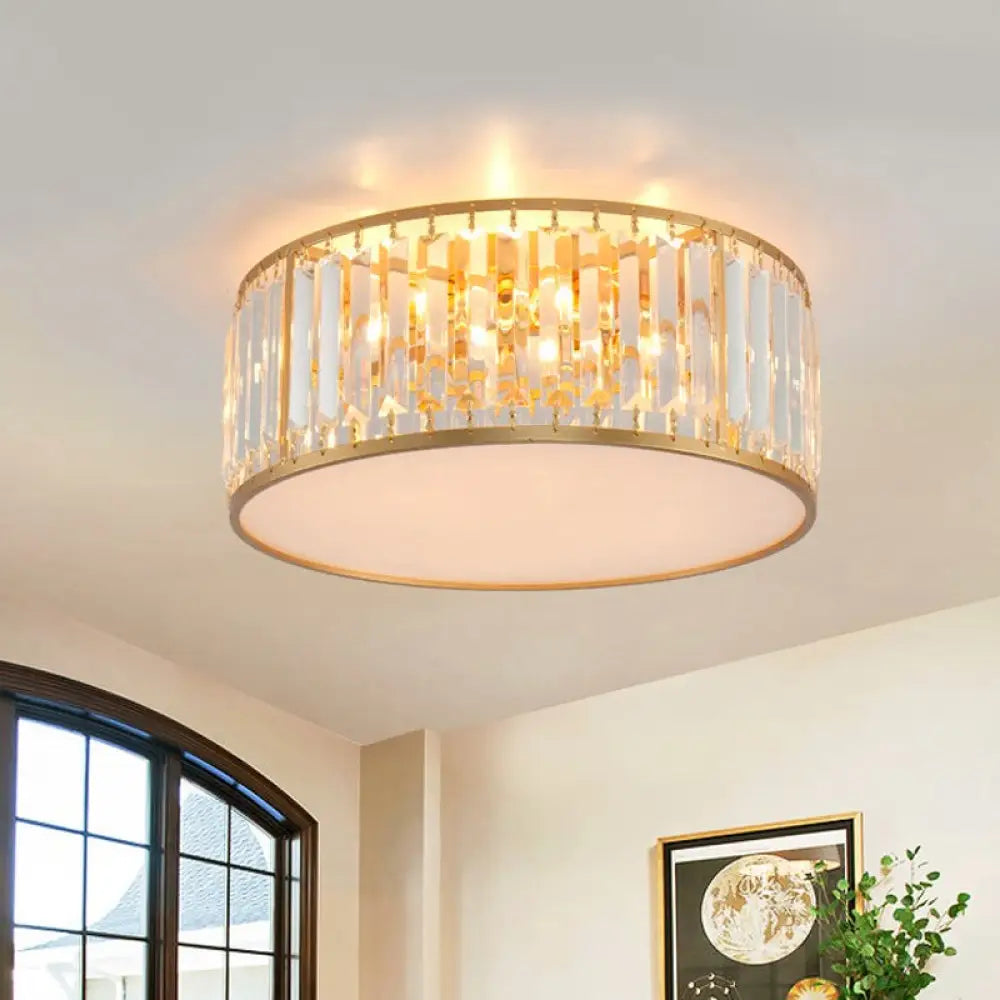 DecorBites™ Crystal Flush Mount Lighting with Drum Shade - Gold, 3/4/5 Lights, 12.5"/16.5"/20.5" Wide