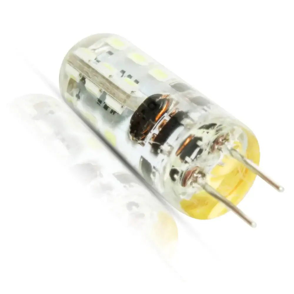 Clear glass decorbites g4 led spotlight bulb with visible circuitry and two metallic pins for living room use