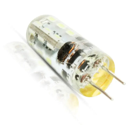 Clear glass decorbites g4 led spotlight bulb with visible circuitry and two metallic pins for living room use