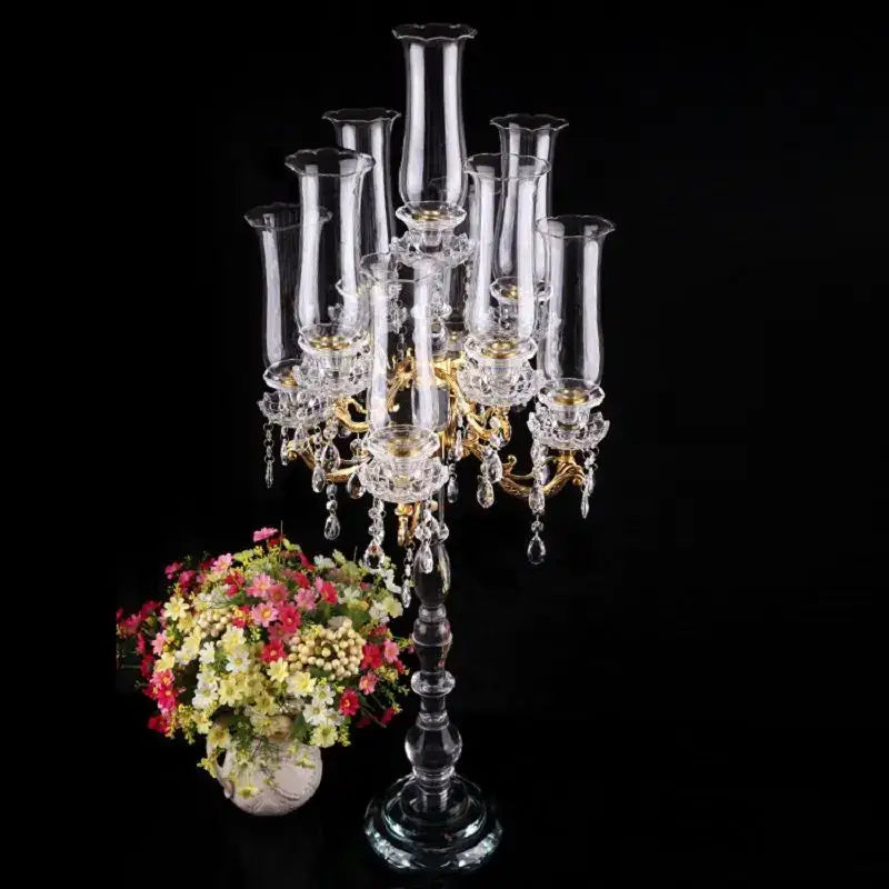 Elegant crystal glass candle holders with teardrop accents and gold details for dining room decorbites crystal glass decor