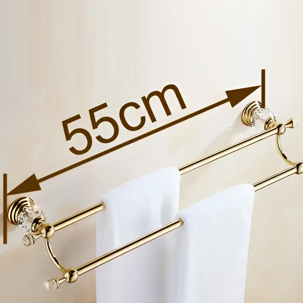 Gold-colored double towel bar with crystal accents 55cm length elegant double towel bar for bathroom use
