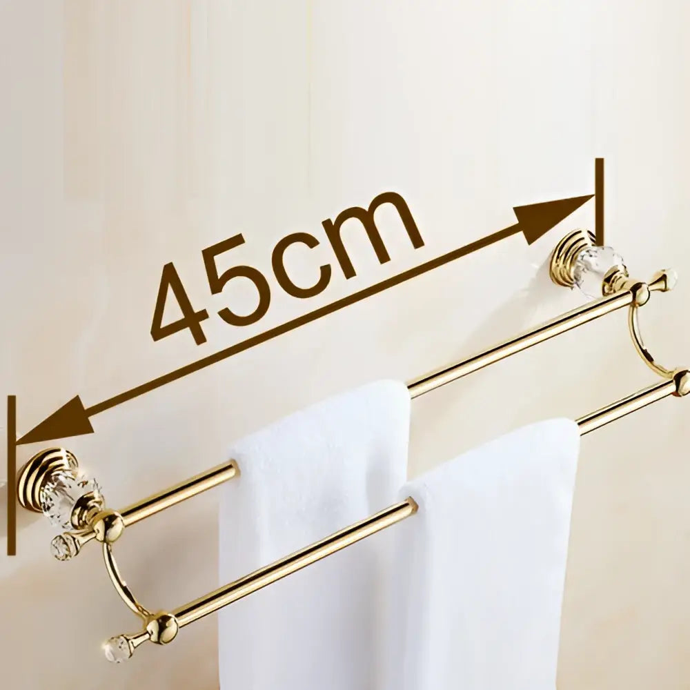 Gold-toned crystal double towel bar 45cm length elegant bathroom towel rack with double towel design