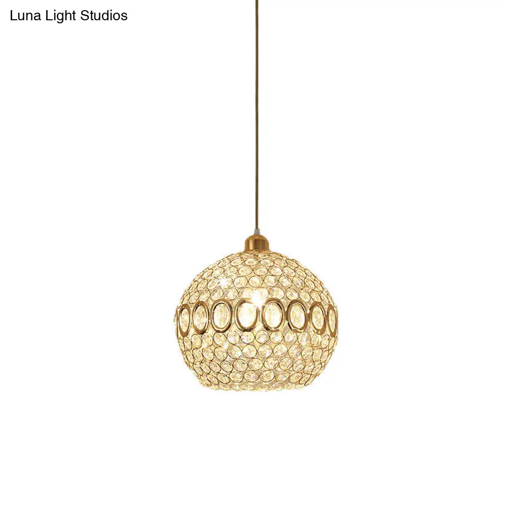 Crystal Gold Pendant Light - Elegant Single Bulb Spherical Fixture for Bedroom