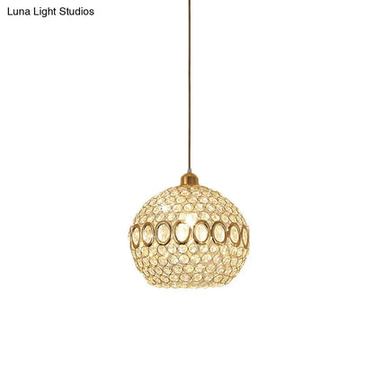 Crystal Gold Pendant Light - Elegant Single Bulb Spherical Fixture for Bedroom