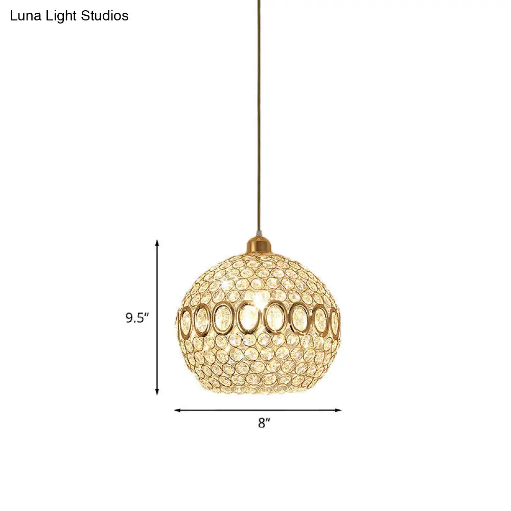 Crystal Gold Pendant Light - Elegant Single Bulb Spherical Fixture for Bedroom