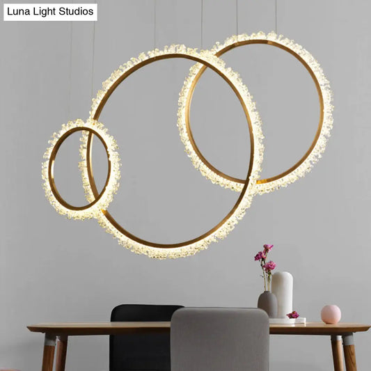 Lámpara colgante tipo araña con anillo LED dorado de cristal - Diámetro: 16"/23.5"/31.5" - Opciones de luz blanca, cálida o natural