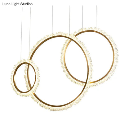 Lámpara colgante tipo araña con anillo LED dorado de cristal - Diámetro: 16"/23.5"/31.5" - Opciones de luz blanca, cálida o natural