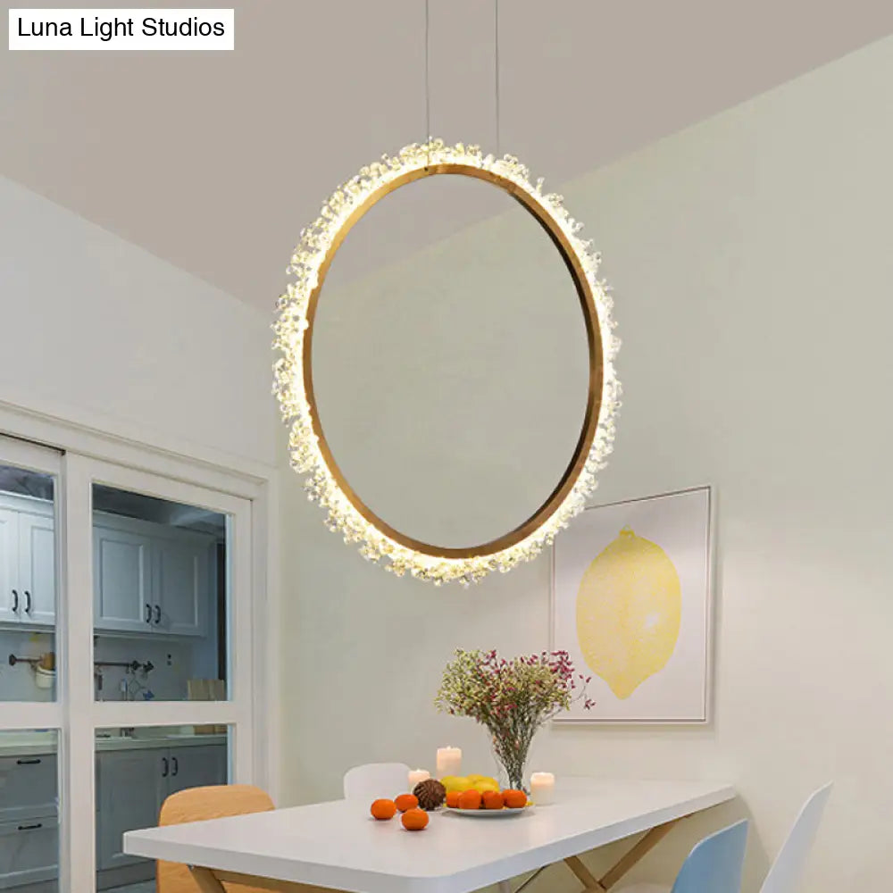 Lámpara colgante tipo araña con anillo LED dorado de cristal - Diámetro: 16"/23.5"/31.5" - Opciones de luz blanca, cálida o natural