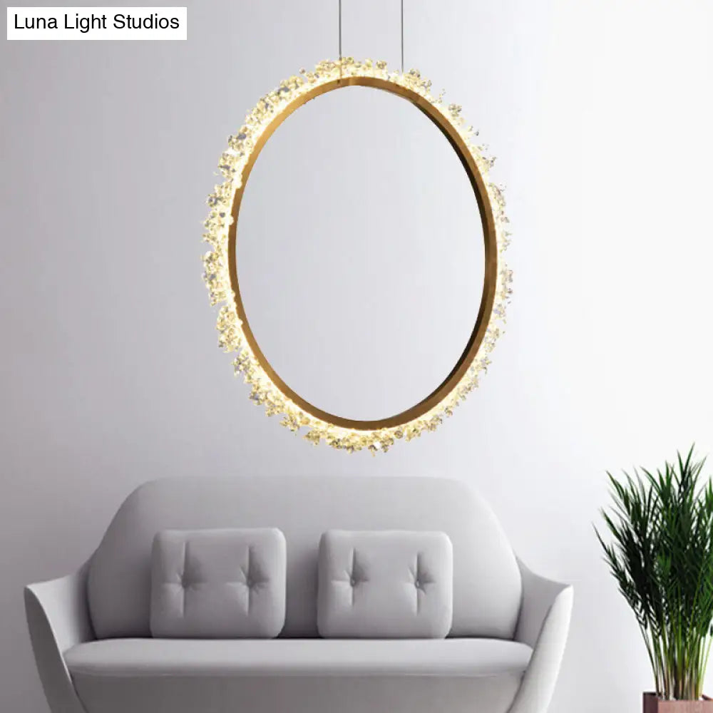 Lámpara colgante tipo araña con anillo LED dorado de cristal - Diámetro: 16"/23.5"/31.5" - Opciones de luz blanca, cálida o natural